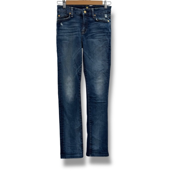 7 For All Mankind Kimmie Straight Leg Jeans Women's Size 26 Medium Wash Mid Rise - Picture 1 of 11